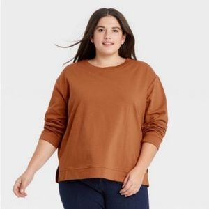 NWT Ava & Viv Pullover Crewneck Sweatshirt Brown Plus Size 0X